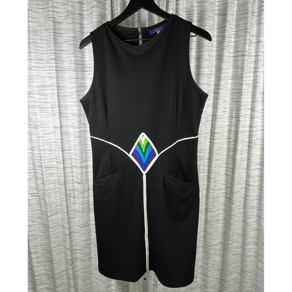 Ojala Paloma del Pozo Black Sleeveless Rainbow Diamond Shift Dress Womens XL